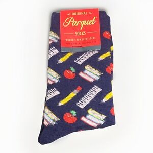 Parquet Women's Fun Crew Socks. Navy Blue. School Supplies. Size 9-11. New